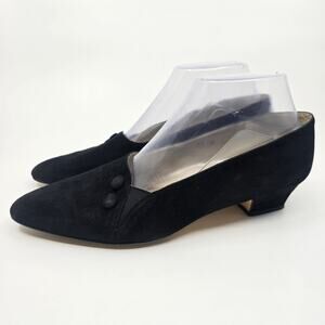 Cappagallo Suede Button Loafers Pointed Toes WMNS US Size 7W VTG Black Shoes